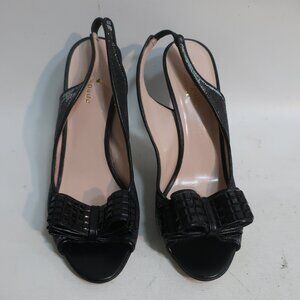 Womens Kate Spade Black Metallic Slingback Sandals W/Bead Bow Tie 7